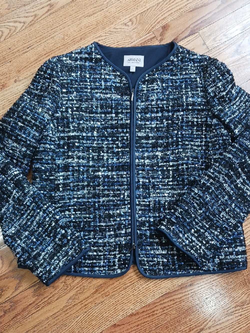 Armani Collezioni Navy and Black Tweed Zip Jacket Womans Size 8 EUC